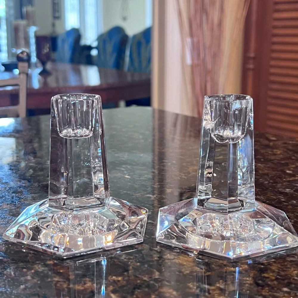 Vintage Tiffany & Co Frank Lloyd Wright Foundation 1986 Crystal Candlesticks